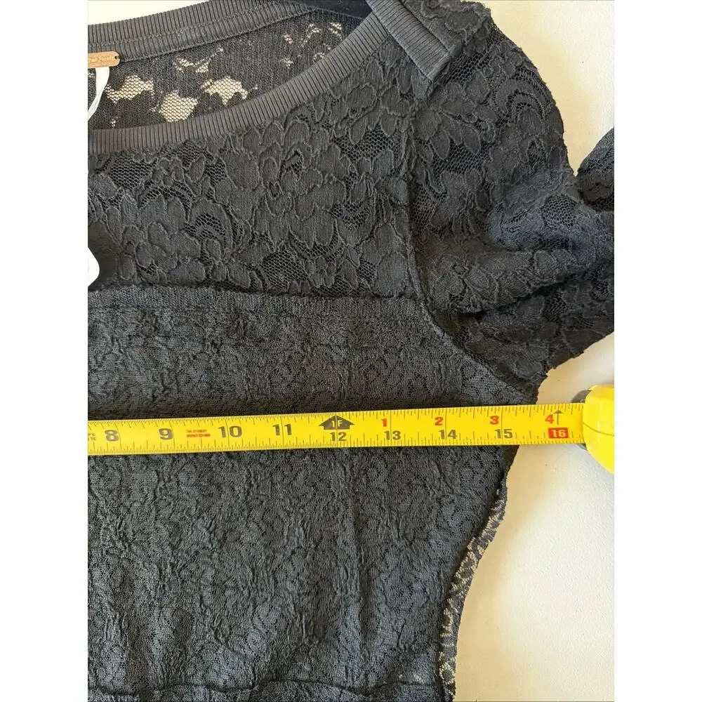 NWT Free People Lace Layering Long Sleeve Top In Black Size XS